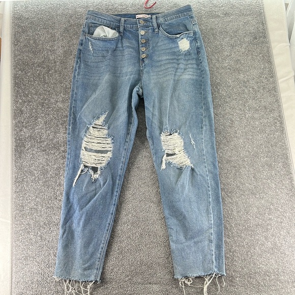 SO Denim - SO Blue Jeans Curvy High Rise Straight Mom Distressed Button Fly Juniors 11